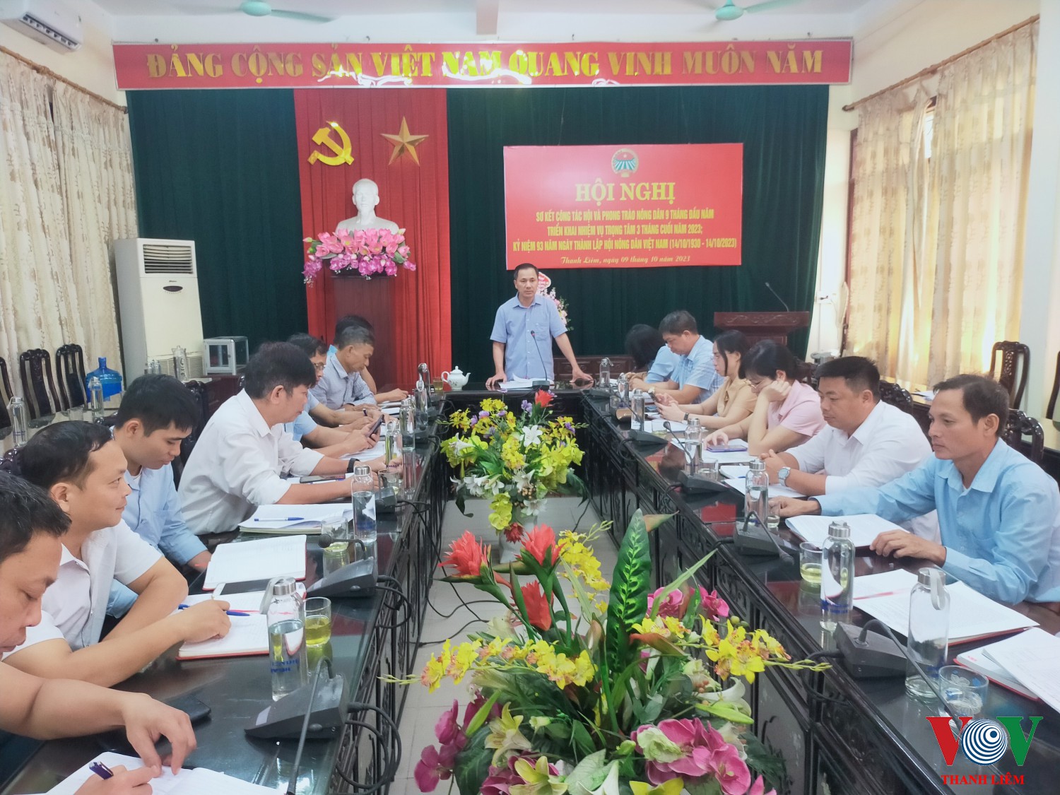 Ông Bùi Trọng Quỳnh, Chủ tịch HND huyện phát biểu tại hội nghị